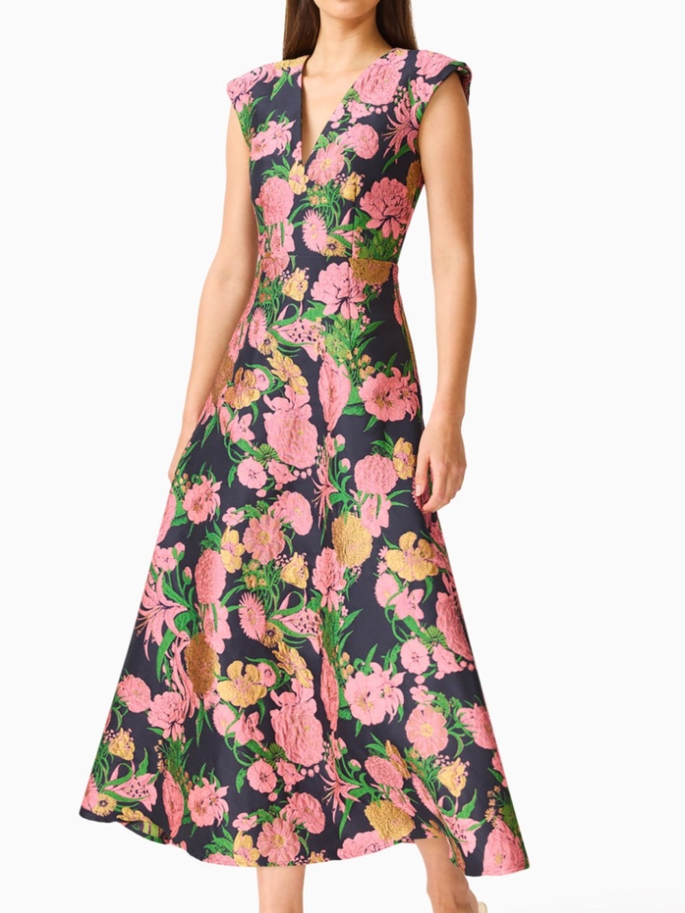 ELLIATT Elcore V-Neck Maxi Dress Black Floral Pink Garden Wedding Jacquard SMALL